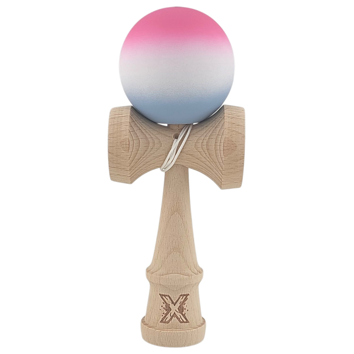 Kendama X Originala, Profesionala, OEM, din Lemn, Rubber Grip, 18 cm, Roz/Alb/Gri [1]