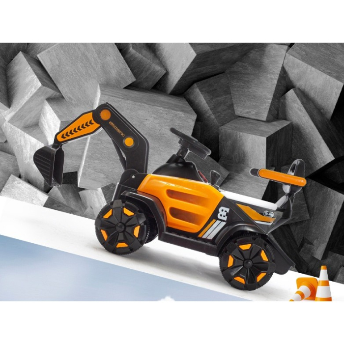 Masinuta Electrica OEM, Tip Excavator, Brat Electric cu Maneta de Control, Spatar si Bare Laterale, Sistem Muzica si Lumini, 1-8 Ani, 72 x 36 x 50 cm, Portocaliu [10]