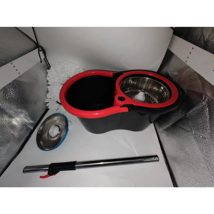 Set mop rotativ cu galeata OEM, material plastic si microfibra, rezistent, cu dop scurgere, vas detasabil, pentru interior, capacitate 8 l, negru/rosu [8]