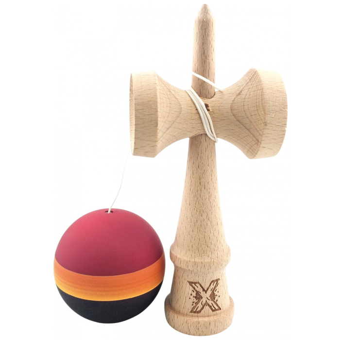 Kendama Originala X, Profesionala, OEM, Rubber Grip, din Lemn, 18 cm, Rosu/Galben/Negru [2]