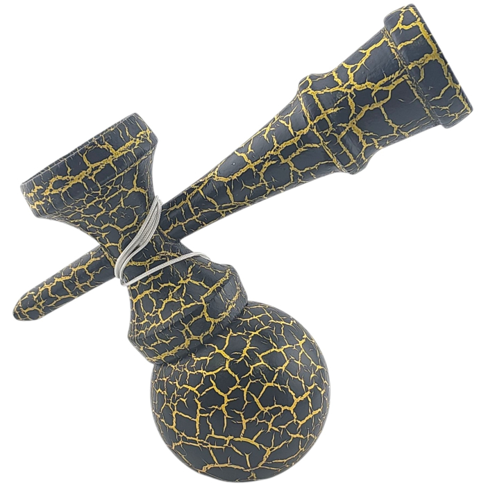 Kendama X Originala, Profesionala, OEM, Kendama Cracked, din Lemn – 18 cm, Crack Negru/Galben [4]