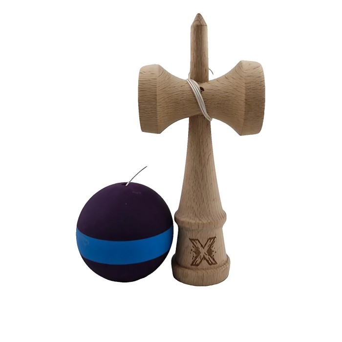 Jucarie Kendama X Originala, Profesionala, OEM, din Lemn, Rubber Grip, 18 cm, Mov/Albastru [2]