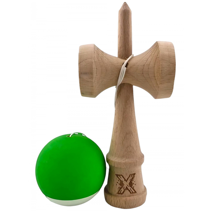 Kendama X Originala, Profesionala, OEM, din Lemn, Rubber Grip, 18 cm, Verde/Alb [4]