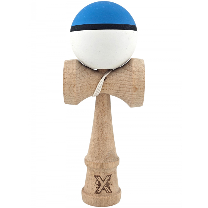 Kendama X Originala, Profesionala, OEM, din Lemn, 18 cm, Rubber Grip, Albastru/Alb [1]