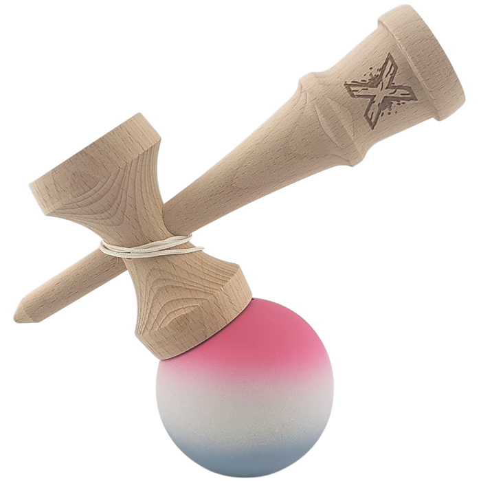 Kendama X Originala, Profesionala, OEM, din Lemn, Rubber Grip, 18 cm, Roz/Alb/Gri [3]