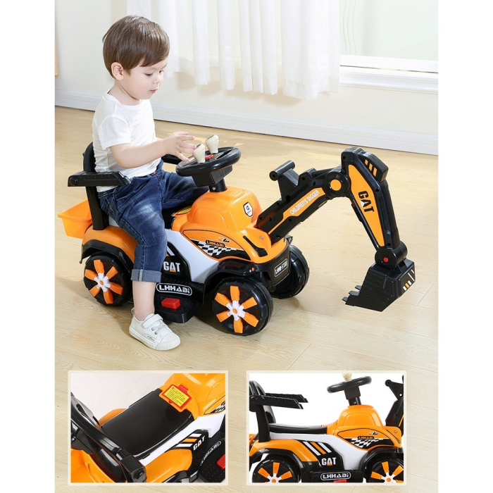 Masinuta Electrica OEM, Tip Excavator, Brat Electric cu Maneta de Control, Spatar si Bare Laterale, Sistem Muzica si Lumini, 2-7 Ani, 72 x 34 x 45 cm, Portocaliu [5]