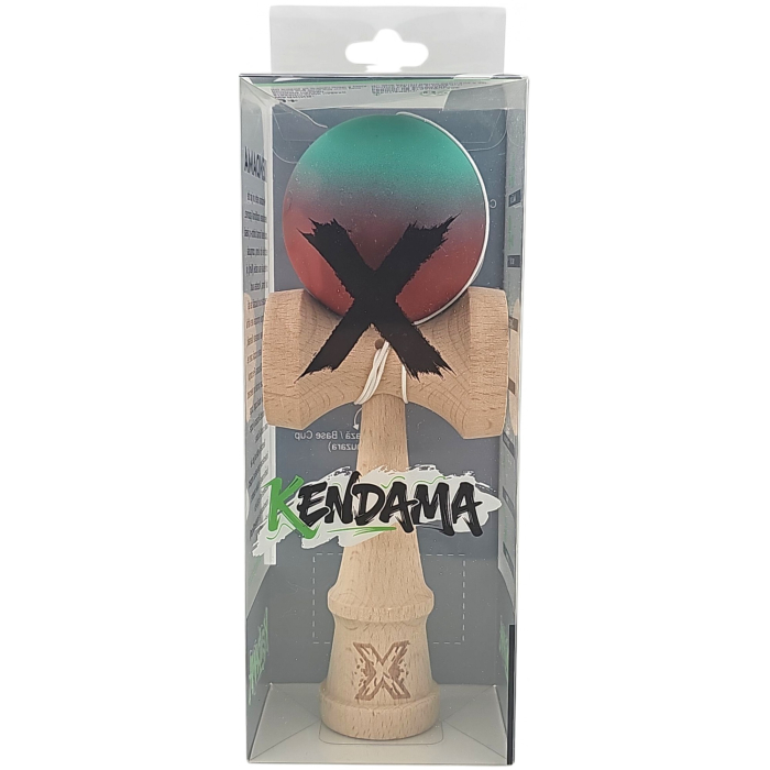 Kendama X Originala, Profesionala, OEM, din Lemn, Rubber Grip, 18 cm, Rosu/Verde [3]