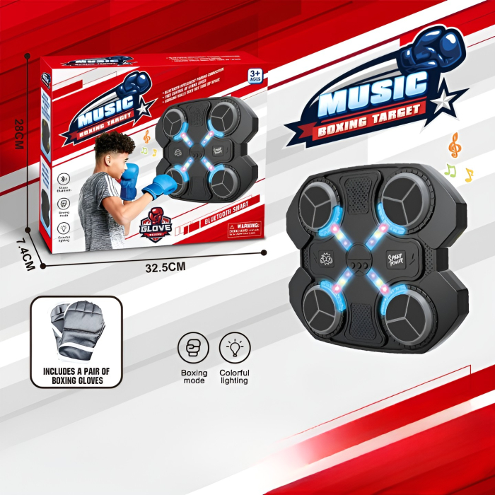Jucarie de Boxat cu Muzica si Lumini, OEM, Manusi Incluse, 32.5x28x7.4 cm, 930 g, Negru [5]