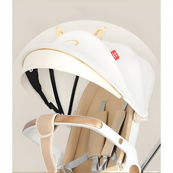 Carucior Sport OEM 3in1, 6-36 Luni, Reversibil, Pliabil, Tavita pentru Masa, Pozitie de Somn, Centura de Siguranta, Roti 360, Suport Pahar, Copertina pentru Soare, 33x66x85cm, Alb Model Pisica [3]