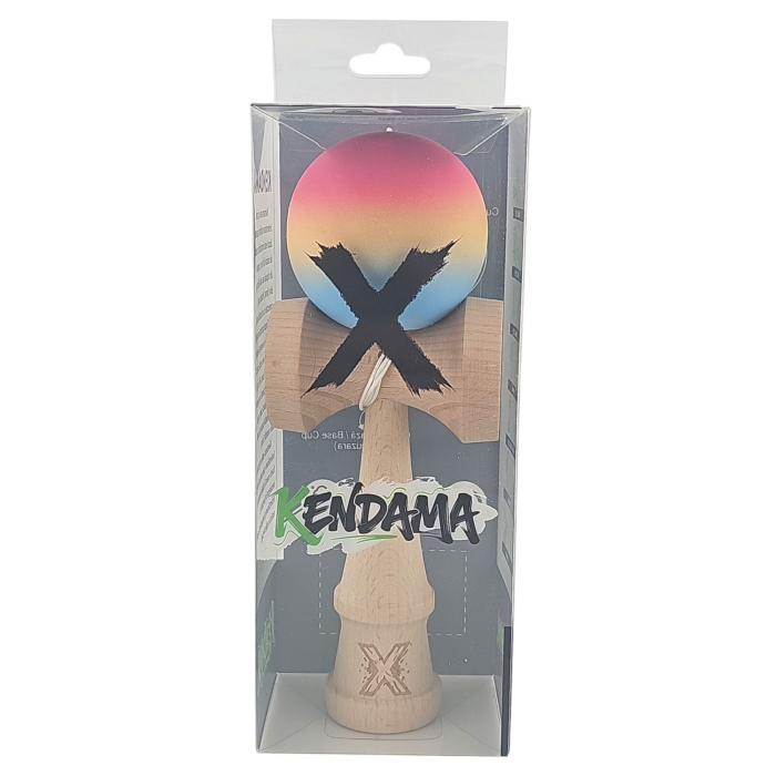 Kendama X Originala, Profesionala, OEM, din Lemn, Rubber Grip, 18 cm, Roz/Galben/Albastru [4]
