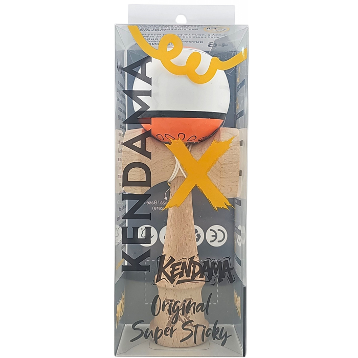 Kendama X Originala, Profesionala, OEM, din Lemn, Super Sticky, 18 cm, Alb/Portocaliu [5]