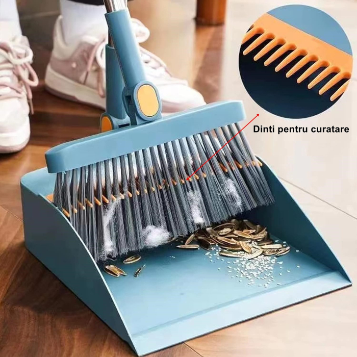 Set Matura si Faras cu Coada OEM, cu Dinti de Pieptene pentru Curatare Matura, rotativ, pliabil, detasabil, Otel inoxidabil si Polipropilena, albastru [4]