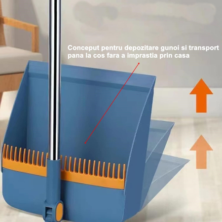 Set Matura si Faras cu Coada OEM, cu Dinti de Pieptene pentru Curatare Matura, rotativ, pliabil, detasabil, Otel inoxidabil si Polipropilena, albastru [4]
