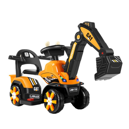 Articole pentru Copii - Masinuta Electrica OEM, Tip Excavator, Brat Electric cu Maneta de Control, Spatar si Bare Laterale, Sistem Muzica si Lumini, 2-7 Ani, 72 x 34 x 45 cm, Portocaliu