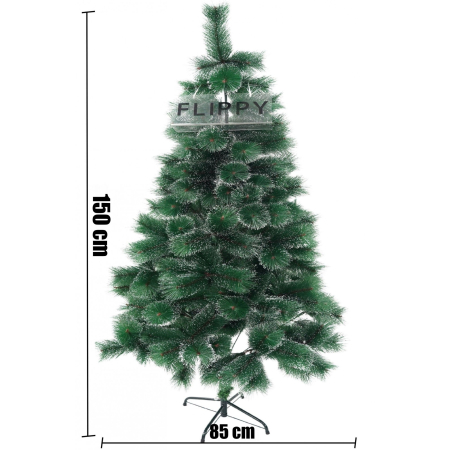 Brad artificial de Craciun tip pin inzapezit, inaltime 150 cm, diametru 85 cm, 160 ramuri cu ace 3D 12 cm, OEM, verde cu varfuri ninse, suport metalic inclus [5]