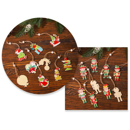 Set 18 Decoratiuni de Craciun din Lemn, OEM, cu Snur pentru Agatare in Brad, Model Elfi, Diferite Dimensiuni, Multicolor [1]