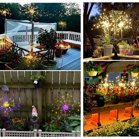 Lampa Solara, OEM, Decor Gradina, Model Fireworks/Artificii, din Sarma de Cupru, 120 LED-uri, 55W, 90 cm, Multicolor [3]