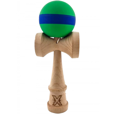 KENDAMA - Kendama X Originala, Profesionala, OEM, 18 cm, din Lemn, Rubber Grip, Verde/Albastru