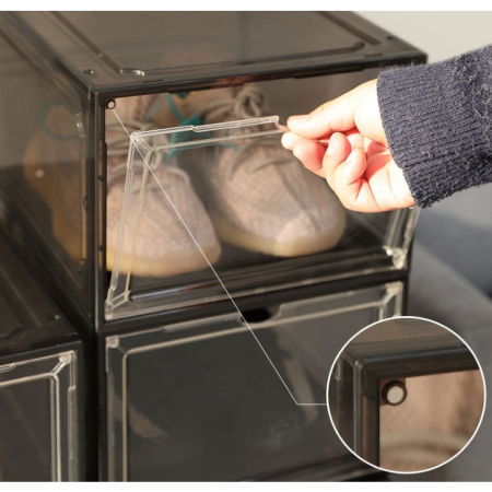 Organizator de Pantofi, OEM, din PP+ABS, Usa Frontala Magnetica, Rezistenta la Praf, Anti-Oxidare, Utilizare Multipla, 36 x 28 x 21 cm, Gri Transparent [3]