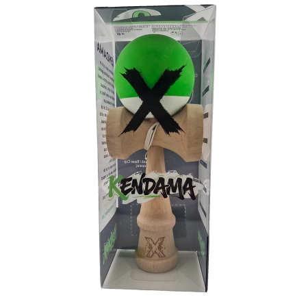 Kendama X Originala, Profesionala, OEM, din Lemn, Rubber Grip, 18 cm, Verde/Alb [2]