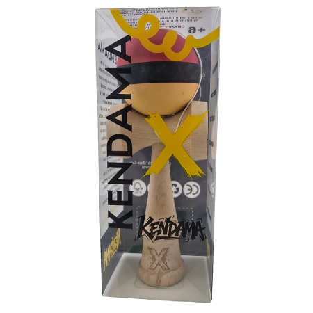 Kendama X Originala, Profesionala, OEM, din Lemn, Rubber Grip, 18 cm, Rosu/Negru/Galben [1]