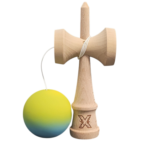 Kendama X Originala, Profesionala, OEM, din Lemn, Rubber Grip, 18 cm, Gradient Galben/Albastru/Verde [1]