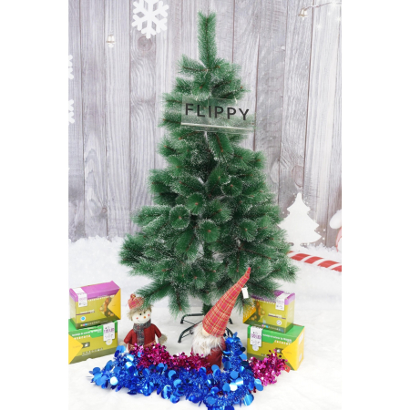 Brad artificial de Craciun tip pin inzapezit, inaltime 150 cm, diametru 85 cm, 160 ramuri cu ace 3D 12 cm, OEM, verde cu varfuri ninse, suport metalic inclus [1]