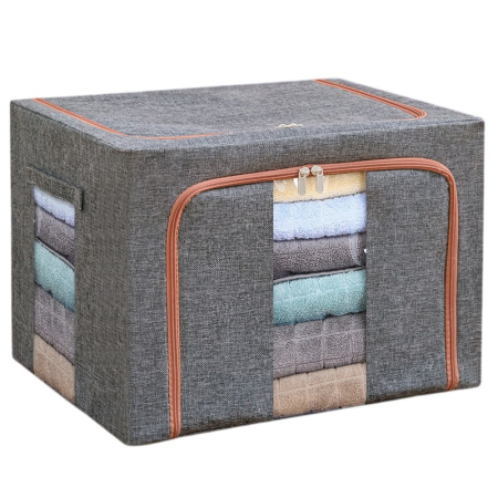 Cutii depozitare - Cutie de depozitare pliabila, OEM, Cu fermoar, 100 L, Textil, 60x42x40 cm, Cadru Metalic, Suport Baza Stabil din Plastic, Gri