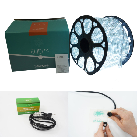 Instalatie Craciun, 2 m, 48 Led-uri, Furtun Luminos, Alb rece, Transformator, Sectionabila, 220 V, OEM [8]
