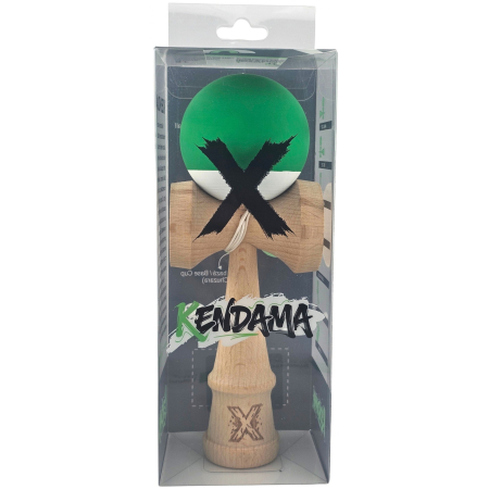 Kendama X Originala, Profesionala, OEM, din Lemn, 18 cm, Rubber Grip, Verde Alb [1]