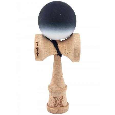 KENDAMA - Kendama X Originala, Profesionala, OEM, Big Cups V2, Rubber Grip cu Cupe Mari, Rulment Metalic cu Ata 55 cm, Gradient Alb/Negru