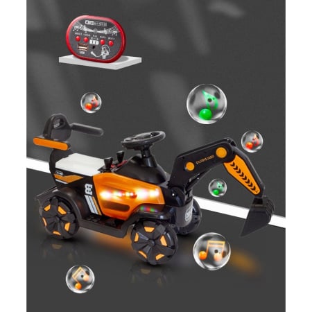 Masinuta Electrica OEM, Tip Excavator, Brat Electric cu Maneta de Control, Spatar si Bare Laterale, Sistem Muzica si Lumini, 1-8 Ani, 72 x 36 x 50 cm, Portocaliu [5]