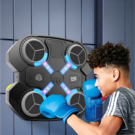 Jucarie de Boxat cu Muzica si Lumini, OEM, Manusi Incluse, 32.5x28x7.4 cm, 930 g, Negru [1]