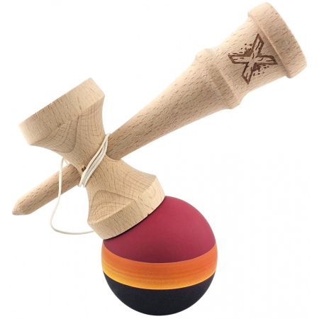 Kendama Originala X, Profesionala, OEM, Rubber Grip, din Lemn, 18 cm, Rosu/Galben/Negru [2]