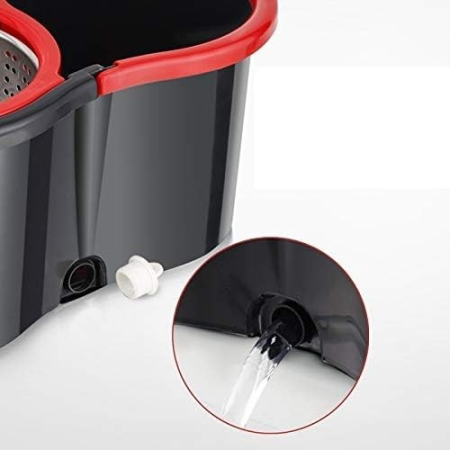 Set mop rotativ cu galeata OEM, material plastic si microfibra, rezistent, cu dop scurgere, vas detasabil, pentru interior, capacitate 8 l, negru/rosu [1]