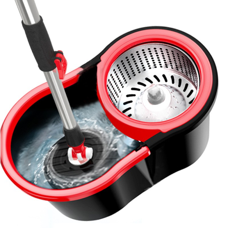 Set mop rotativ cu galeata OEM, material plastic si microfibra, rezistent, cu dop scurgere, vas detasabil, pentru interior, capacitate 8 l, negru/rosu [5]