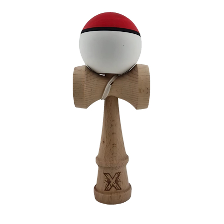 Kendama X Originala, Profesionala, OEM, din Lemn, Rubber Grip, 18 cm, Rosu/Alb [1]