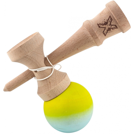 Kendama X Originala, Profesionala, OEM, din Lemn, Rubber Grip, 18 cm, Galben Verde [2]