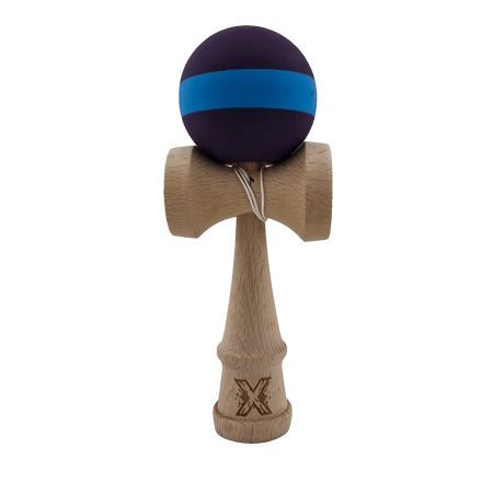KENDAMA - Jucarie Kendama X Originala, Profesionala, OEM, din Lemn, Rubber Grip, 18 cm, Mov/Albastru