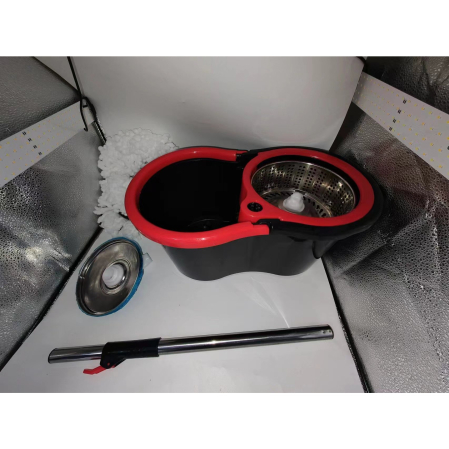 Set mop rotativ cu galeata OEM, material plastic si microfibra, rezistent, cu dop scurgere, vas detasabil, pentru interior, capacitate 8 l, negru/rosu [7]