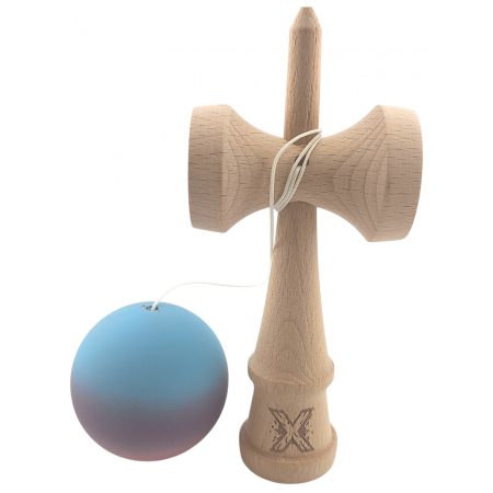 Kendama X Originala, Profesionala, OEM, din Lemn, Rubber Grip, 18 cm, Roz/Mov/Albastru [1]