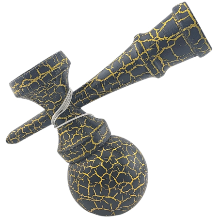 Kendama X Originala, Profesionala, OEM, Kendama Cracked, din Lemn – 18 cm, Crack Negru/Galben [3]