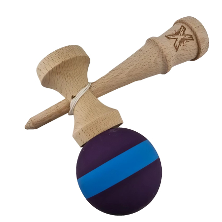 Jucarie Kendama X Originala, Profesionala, OEM, din Lemn, Rubber Grip, 18 cm, Mov/Albastru [2]