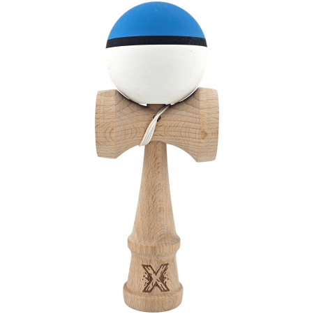 KENDAMA - Kendama X Originala, Profesionala, OEM, din Lemn, 18 cm, Rubber Grip, Albastru/Alb