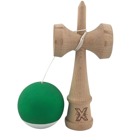 Kendama X Originala, Profesionala, OEM, din Lemn, 18 cm, Rubber Grip, Verde Alb [3]