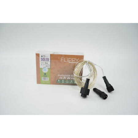 Instalatie Liniara de Craciun, 15 m, 150 Led-uri, Alb Rece, 8 jocuri de lumini, Transformator, Interconectabila, Prelungitor 5 m inclus, Fir Cupru, OEM [1]