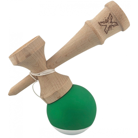 Kendama X Originala, Profesionala, OEM, din Lemn, 18 cm, Rubber Grip, Verde Alb [2]