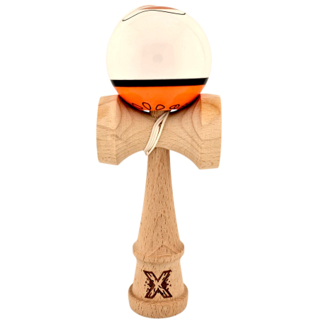 Kendama Legendary - Kendama X Originala, Profesionala, OEM, din Lemn, Super Sticky, 18 cm, Alb/Portocaliu