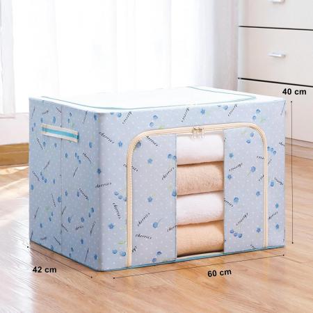 Cutie de Depozitare Pliabila, OEM, 100 L, din Tesatura Oxford, 60x42x40 cm, Fereastra Frontala, 2 Usi de Acces cu Fermoar Bidirectional, Cadru Metalic, Suport Baza Stabil din Plastic, Imprimeu Cirese, [2]