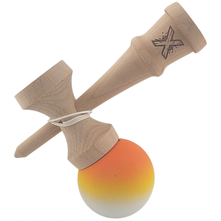 Kendama X Originala, Profesionala, OEM, din Lemn, Rubber Grip, 18 cm, Gradient Portocaliu/Galben/Alb [2]